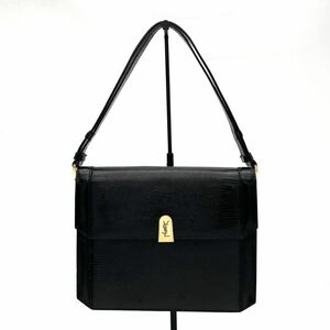 美品 Yves Saint Laurent イヴ サンローラン ロゴ 金具 レザー × リザード ハンド ショルダー バッグ dD04108N