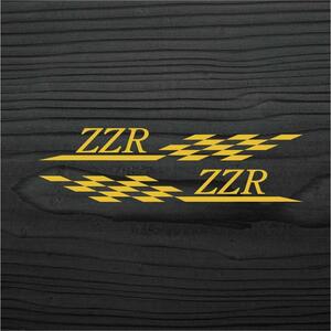 カワサキ ZZR チェッカーフラッグ カッティングステッカー 左右セット 金色