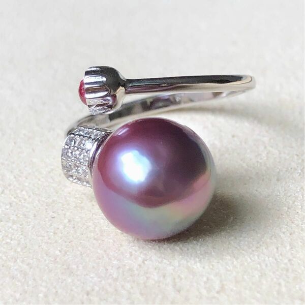 本真珠　エジソンパール　紫虹色　セミバロック11㍉　s925リング　天然淡水真珠　指輪