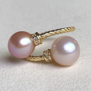 本真珠　エジソンパール　桜色とピンクブラウン　2粒パールリング　天然淡水真珠　指輪　s925