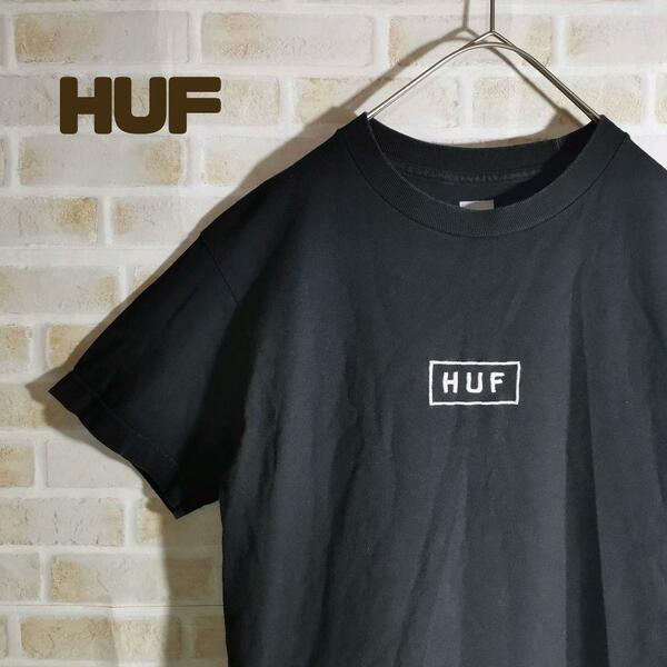 HUF ハフ Tシャツ 半袖 黒 刺繍 ロゴ センター