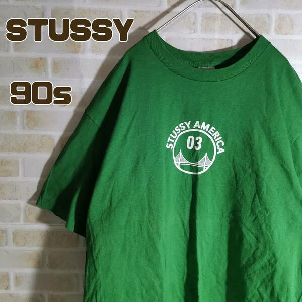 STUSSY ステューシー 90s Tシャツ 半袖 緑 センター
