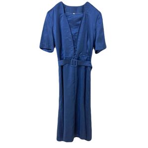 ロングワンピース Lサイズ レディース 半袖 ダークネイビー