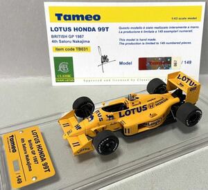 tameo final product 1/43 Lotus Honda 99T No.11 Nakajima Satoru F1 debut 1987 England GP 4 rank self highest rank Honda engine 1-2-3-4 finish 