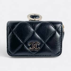 シャネル CHANEL コインケース ベルト付き マトラッセ ラムスキン レザー 29番台 ココマーク 財布 ギャランティカード シール ブラック