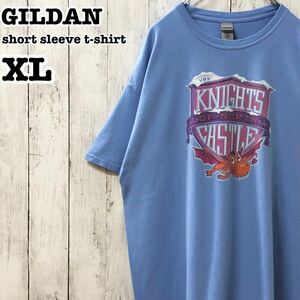 ギルダン US アメリカ古着 英字 ドラゴン 両面プリント 半袖Tシャツ XL