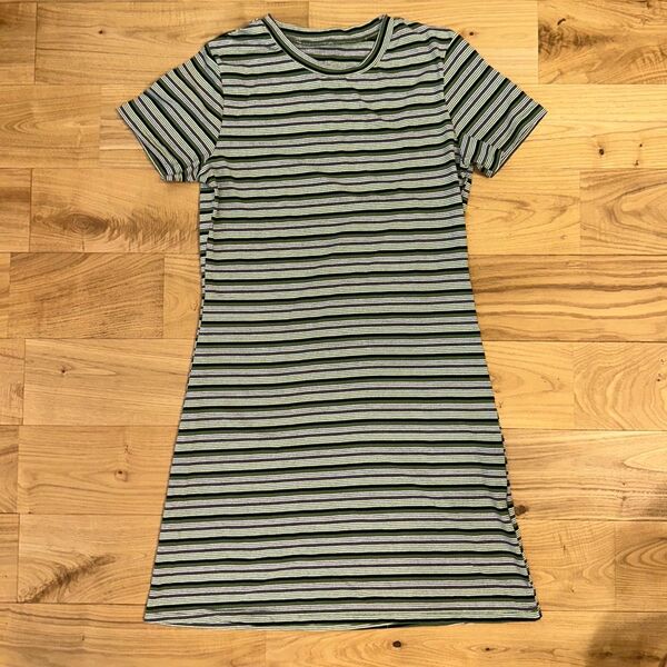 Shein シーイン グリーン ワンピース Mサイズ ボーダー ボーダーワンピース 半袖 半袖ワンピース