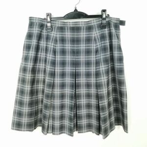 1円 スクールスカート 大きいサイズ 夏物 w96-丈59 チェック 中学 高校 プリーツ 学生服 制服 女子 中古 IN7670