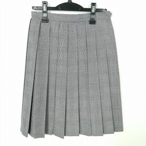 1円 スクールスカート 夏物 w60-丈58 チェック 中学 高校 プリーツ 学生服 制服 女子 中古 IN7733