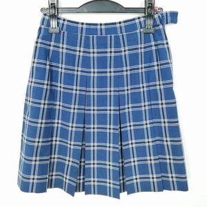 1円 スクールスカート 夏物 w63-丈49 チェック 中学 高校 プリーツ 学生服 制服 女子 中古 IN7735