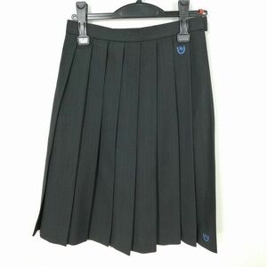 1円 スクールスカート 冬物 w60-丈57 ストライプ 中学 高校 プリーツ 学生服 制服 女子 中古 IN7691