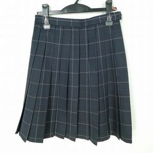 1円 スクールスカート 冬物 w60-丈53 チェック 中学 高校 プリーツ 学生服 制服 女子 中古 IN7763