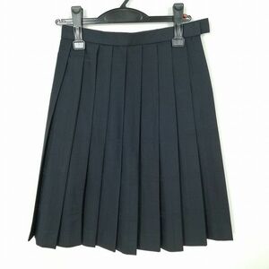 1円 スクールスカート 冬物 w60-丈57 紺 中学 高校 プリーツ 学生服 制服 女子 中古 IN7694