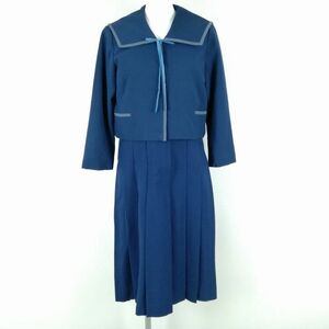 1円 セーラー服 ジャンパースカート 紐タイ 上下3点セット 冬物 グレー1本線 女子 学生服 宮崎女子高校 花紺 制服 中古 ランクC NA8043