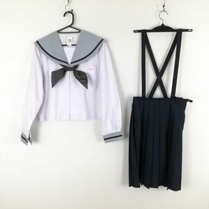 1 иен матроска юбка шарф верх и низ 3 позиций комплект большой размер промежуточный одежда чёрный 1 шт. линия женщина школьная форма Miyazaki .. средний . белый форма б/у разряд C NA7826