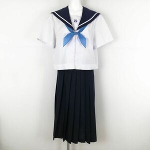 1円 セーラー服 スカート スカーフ 上下3点セット 180A 大きいサイズ 特大 夏物 白1本線 女子 学生服 中学 高校 白 中古 ランクC NA7628