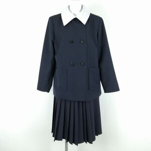 1円 ジャケット スカート 上下2点セット 165A 大きいサイズ 冬物 女子 学生服 中学 高校 紺 制服 中古 ランクC NA6322