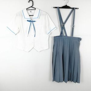 1円 ブラウス スカート 紐タイ 上下3点セット トンボ 夏物 女子 学生服 中学 高校 白 制服 中古 ランクC NA7839