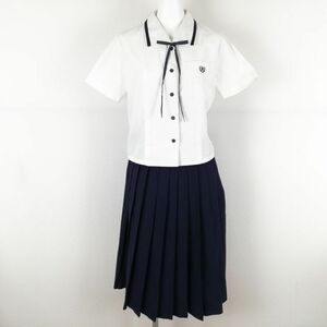 1円 ブラウス スカート 紐タイ 上下3点セット M トンボ 夏物 女子 学生服 兵庫播磨農業高校 白 制服 中古 ランクC NA7777