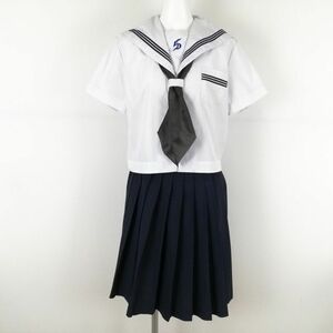 1 jpy sailor suit skirt scarf top and bottom 3 point set large size summer thing blue 3ps.@ line woman school uniform Hyogo ornament . Chuubu middle . white uniform used rank C NA7802