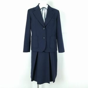 1円 ブレザー スカート 紐タイ 上下4点セット 冬物 女子 学生服 中学 高校 紺 制服 中古 ランクC NA7696