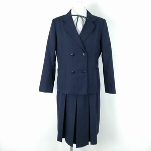 1円 ブレザー スカート 紐タイ 上下4点セット 大きいサイズ 冬物 女子 学生服 中学 高校 紺 制服 中古 ランクC NA7367