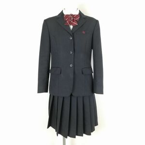 1円 ブレザー スカート リボン 上下4点セット 指定 M トンボ 冬物 女子 学生服 大分東九州龍谷高校 黒 制服 中古 ランクC NA7713