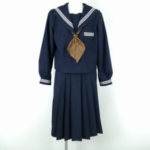 1円 セーラー服 スカート スカーフ 上下3点セット 大きいサイズ 冬物 白3本線 女子 学生服 宮崎檍中学 紺 制服 中古 ランクC NA7799