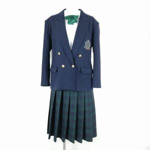 1円 ブレザー チェックスカート 上下4点セット 大きいサイズ 特大 冬物 学生服 大阪関西創価学園中学高校 紺 制服 中古 ランクC NA8184