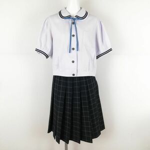 1 иен блуза проверка юбка шнур Thai верх и низ 3 позиций комплект большой размер лето предмет женщина школьная форма Ooita юг средняя школа белый форма б/у разряд C NA7656