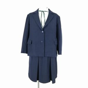 1円 ブレザー スカート 紐タイ 上下4点セット 大きいサイズ 冬物 女子 学生服 中学 高校 紺 制服 中古 ランクC NA7210