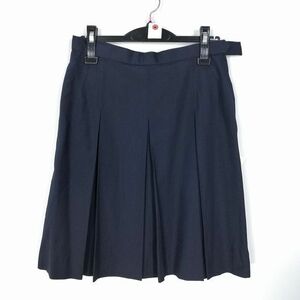 1円 スクールスカート 大きいサイズ 夏物 w72-丈53 紺 中学 高校 プリーツ 学生服 制服 女子 中古 HK8501