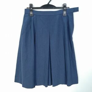 1円 スクールスカート 大きいサイズ 夏物 w74-丈58 紺 中学 高校 プリーツ 学生服 制服 女子 中古 HK8513