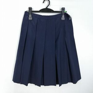 1円 スクールスカート 夏物 w66-丈57 紺 中学 高校 プリーツ 学生服 制服 女子 中古 HK8481