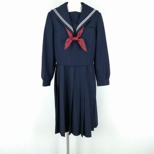1 jpy sailor suit jumper skirt scarf top and bottom 3 point set 165A can ko- winter thing white 3ps.@ line woman school uniform middle . high school navy blue used rank C NA8118