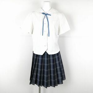 1 jpy blouse check skirt cord Thai top and bottom 3 point set summer thing woman school uniform Kagoshima Fukuyama high school white uniform used rank C NA8258