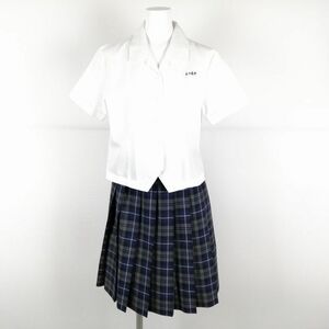 1 jpy blouse check skirt top and bottom 2 point set summer thing woman school uniform Miyazaki earth .. middle . white uniform used rank B NA8261