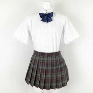 1 jpy blouse micro miniskirt ribbon top and bottom 3 point set 155 summer thing woman school uniform middle . high school white uniform used rank C NA7762