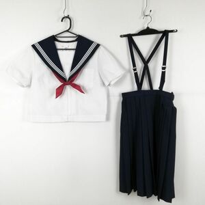 1 jpy sailor suit skirt scarf top and bottom 3 point set large size summer thing white 3ps.@ line woman school uniform middle . high school white uniform used rank C NA8245