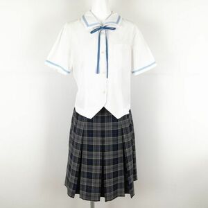 1 jpy blouse check skirt cord Thai top and bottom 3 point set M dragonfly summer thing woman school uniform Hyogo Himeji quotient industry high school white uniform used rank C NA7958
