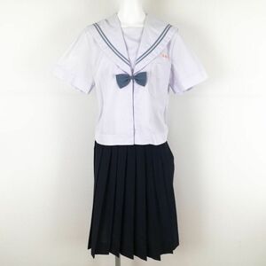 1 jpy sailor suit skirt ribbon top and bottom 3 point set large size summer thing gray 2 ps line woman school uniform Miyazaki raw eyes south middle . white uniform used rank C NA7731