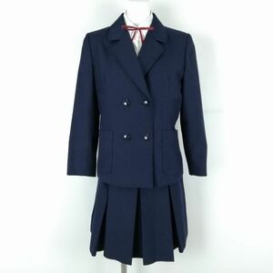 1円 ブレザー スカート 紐タイ 上下4点セット 160A トンボ 冬物 女子 学生服 中学 高校 紺 制服 中古 ランクC NA7847