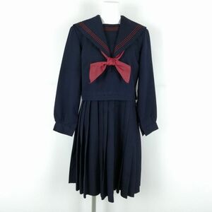 1 jpy sailor suit jumper skirt scarf top and bottom 3 point set winter thing red 3ps.@ line woman school uniform middle . high school navy blue uniform used rank C NA7866
