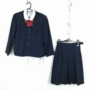 1 jpy eaton skirt ribbon top and bottom 4 point set 165A large size winter thing woman school uniform middle . high school navy blue uniform used rank :C EY9000