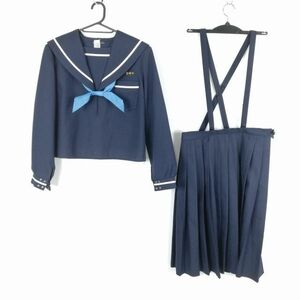 1 jpy sailor suit skirt scarf top and bottom 3 point set large size winter thing white 1 pcs line woman school uniform Miyazaki middle . navy blue uniform used rank B NA7827