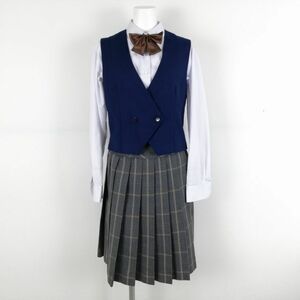 1 jpy the best check skirt ribbon top and bottom 4 point set winter thing woman school uniform middle . high school navy blue uniform used rank C NA5645