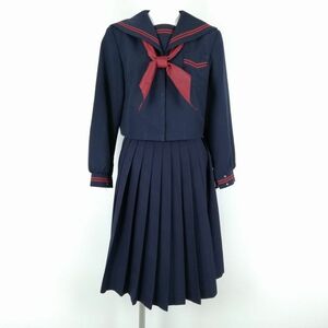 1 иен матроска юбка шарф верх и низ 3 позиций комплект зима предмет красный 2 шт линия женщина школьная форма Кагосима . юг средний . темно-синий форма б/у разряд C NA8189
