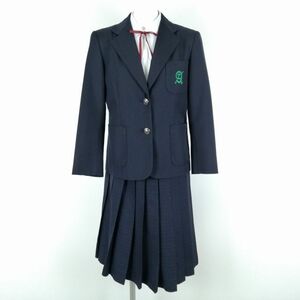 1円 ブレザー チェックスカート 紐タイ 上下4点セット 富士ヨット 冬物 女子 学生服 福岡荒木中学 紺 制服 中古 ランクC NA8279