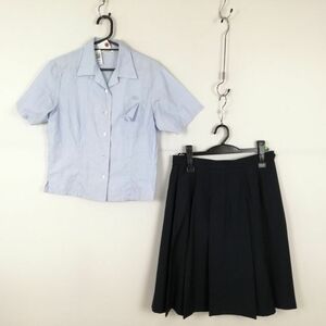 1円 ブラウス スカート 上下2点セット M 夏物 女子 学生服 中学 高校 水色 制服 中古 ランク:C NA3001