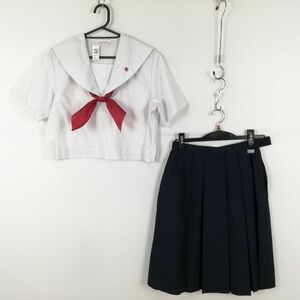 1円 セーラー服 スカート スカーフ 上下3点セット 夏物 女子 学生服 福岡八幡南高校 白 制服 中古 ランク:C NA0162